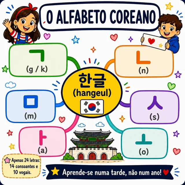 Mapa mental: o alfabeto coreano (hangul), apenas 24 letras